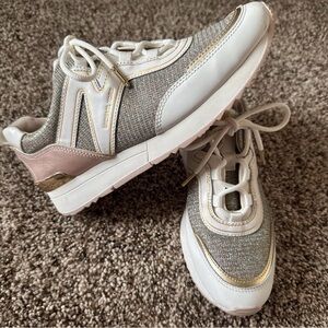 Michael Kors Women's Sneakers in White, Pink, and Gold